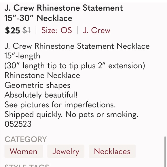 J. Crew Rhinestone Statement 15”-30” Necklace - Picture 2 of 8